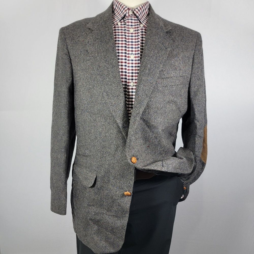 VTG Hamilton‎ Collection Men's Tweed Sport Coat Two Button Gray Brown Wool 46L